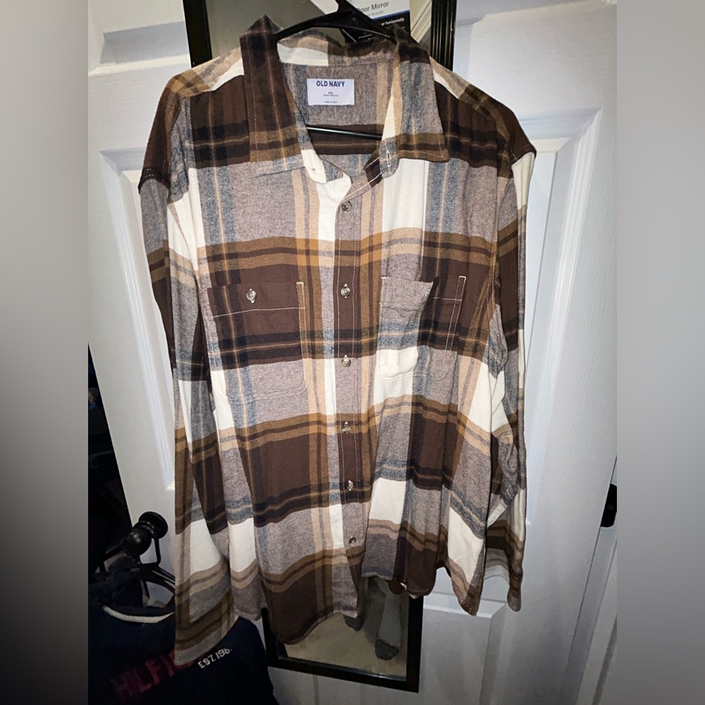Old Navy Double-Brushed Plaid Shirt - Brown and Cream